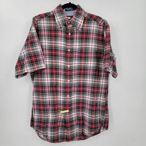 Tommy Hilfiger Men's Medium Short Sleeve Button Shirt Multicolor Plaid Vintage